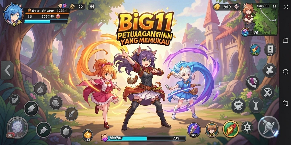 Screenshot gameplay BIG11 yang menampilkan aksi seru karakter anime.