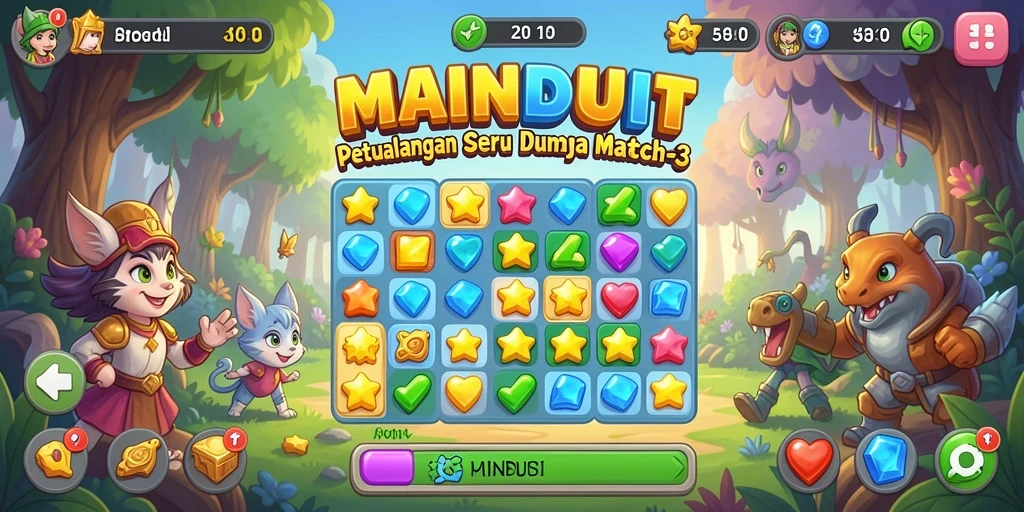 Screenshot gameplay MAINDUIT menampilkan aksi mencocokkan buah-buahan yang seru.