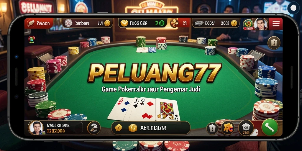 Screenshot gameplay PELUANG77 menunjukkan pengalaman poker yang seru dan mendebarkan.