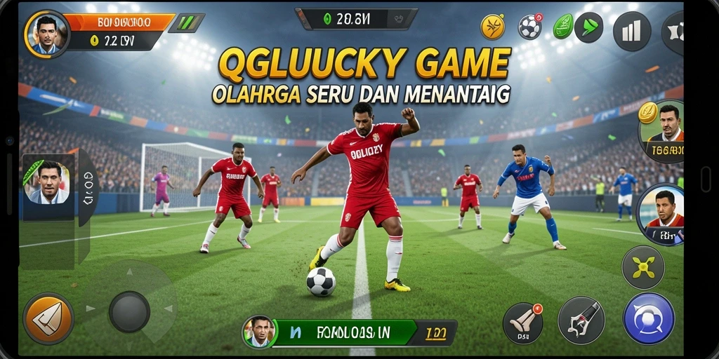 Tampilan gameplay seru dalam QGLUCKY yang menampilkan pertandingan olahraga.