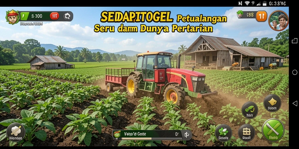 Tampilan gameplay SEDAPTOGEL yang menarik dengan lahan pertanian yang luas.